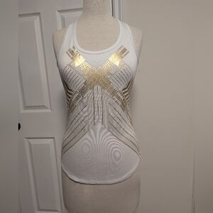 Bebe White Tank Top with Metallic Gold Pattern